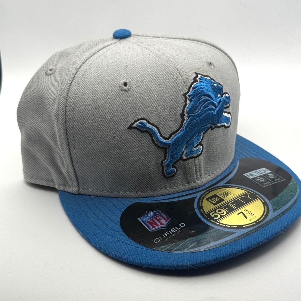 New Era 59FIFTY Detroit Lions NFL On-Field Fitted Hat Grey Blue 7 3/8